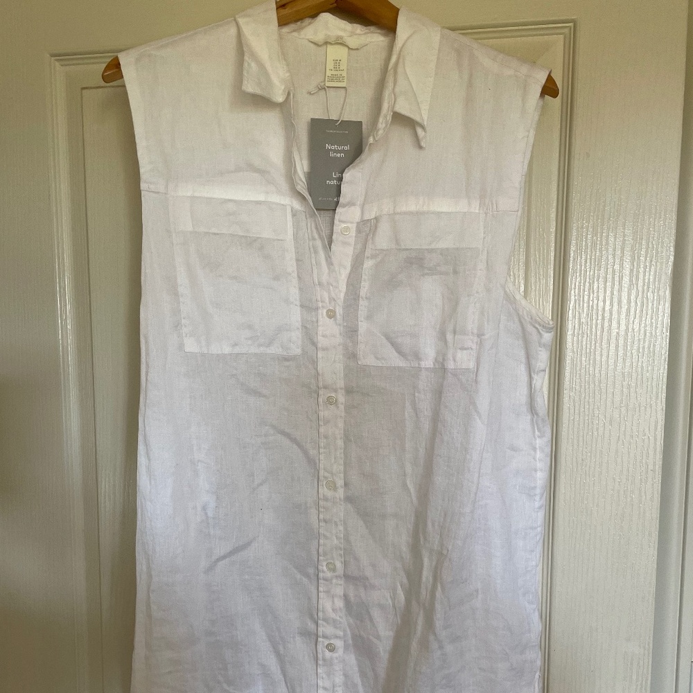 H & M White Linen Shirt Dress M